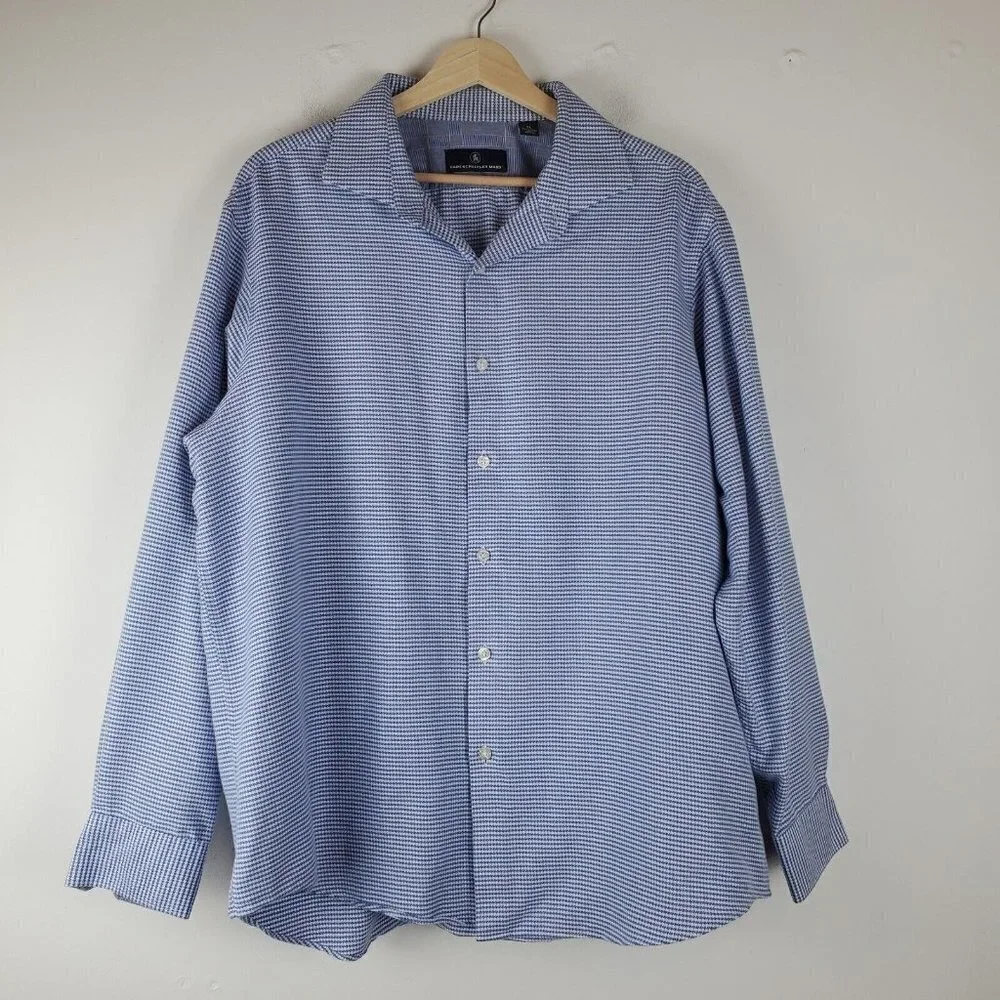 Hart Schaffner Marx Button Up Dress Shirt Mens XL Blue Puppytooth Long‎ Sleeve